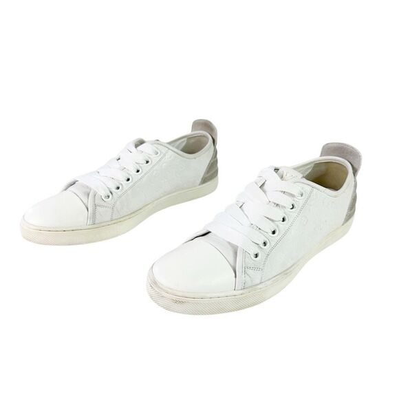 LOUIS VUITTON White Monogram Punchy Sneakers Size 39 Lace Up LV Logo Low Top - Picture 1 of 9